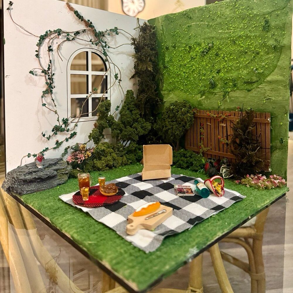 Handmade Miniature Picnic in the Garden Dollhouse Room Box